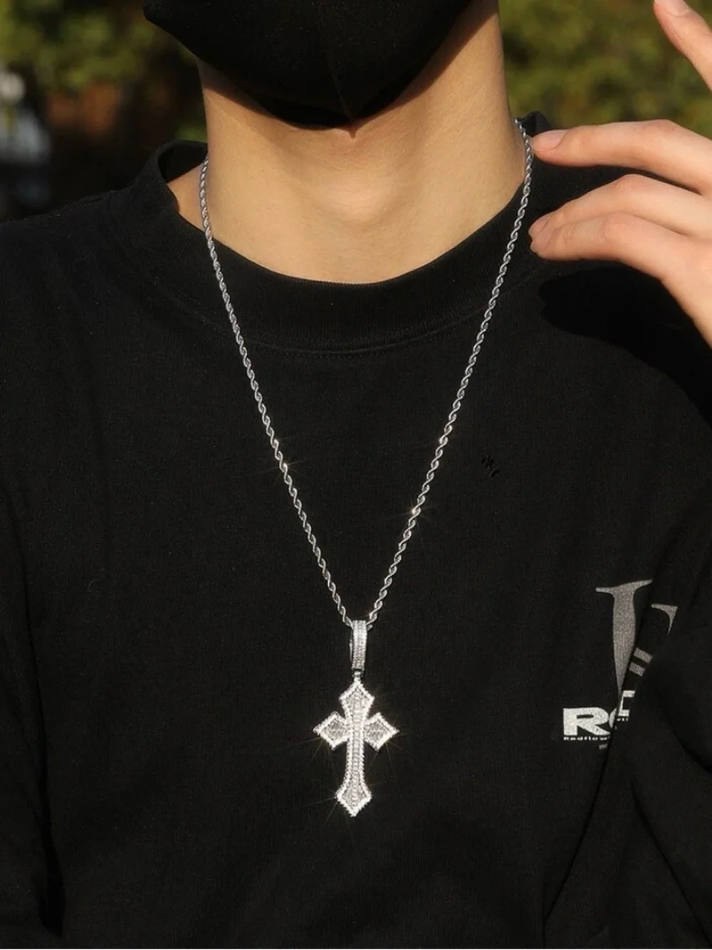 Silver-Tone Crystal Cross Pendant Necklace 24 inch - Clear